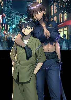 Anime-style characters in a cityscape