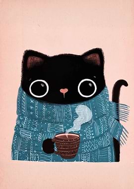 Cozy Cat with Coffee