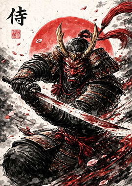 Samurai Warrior with Sword and Mask