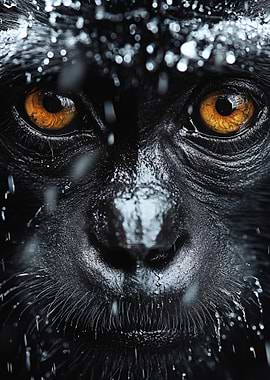Monkey Portrait in Rain