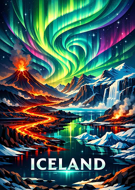 Iceland Landscape with Northern Lights