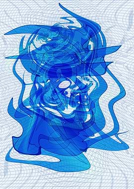 Abstract Blue Figure on Grid Background 3
