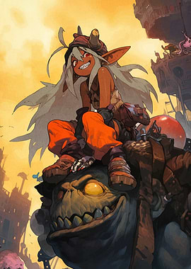 Fantasy Character Riding Monster Illustration