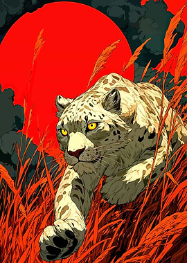 Snow Leopard in Tall Grass