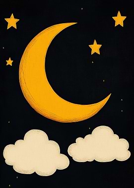 Crescent Moon and Stars Illustration
