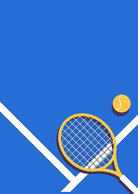 Tennis Racket and Ball on Court