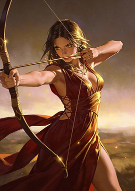 Female Archer with Bow and Arrow