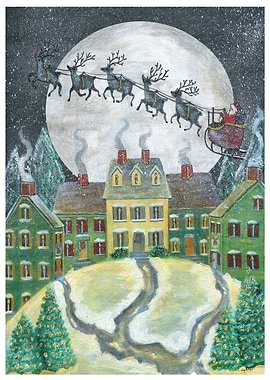 Santa's Sleigh Over Snowy Village