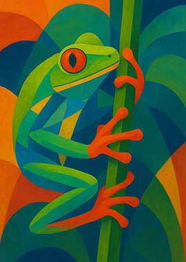 Abstract Frog on Branch Painting