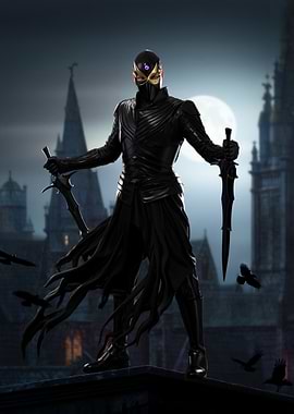 Dark Knight with Swords on Rooftop