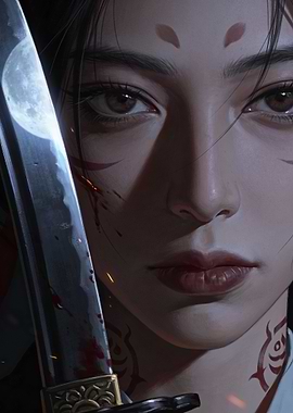 Warrior Woman with Sword and Moon