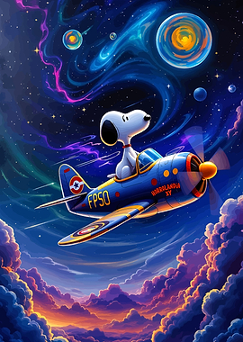 Snoopy Flying Airplane in Space