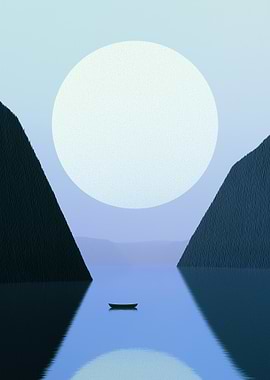 Minimalist Lake Scene with Boat