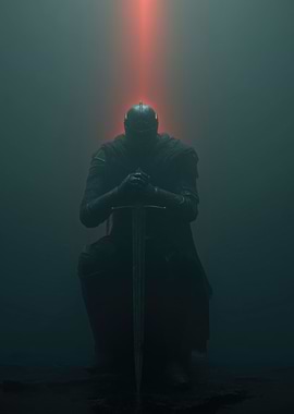 Dark Knight with Sword in Fog