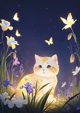Cat in a magical garden