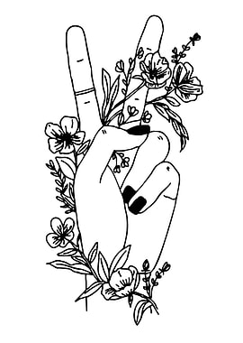 Peace Sign Hand with Floral Accents