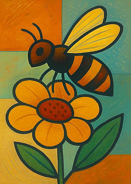 Bee on Sunflower Painting
