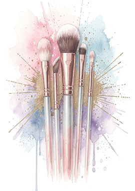 Makeup Brushes Watercolor Art