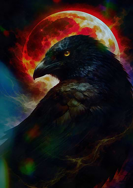 Raven and Blood Moon Digital Art