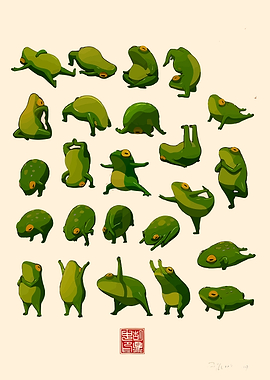 Cartoon Frogs in Various Yoga Poses