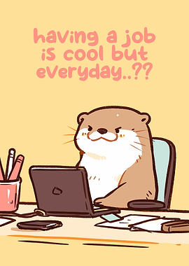 Otter Working at Desk Cartoon