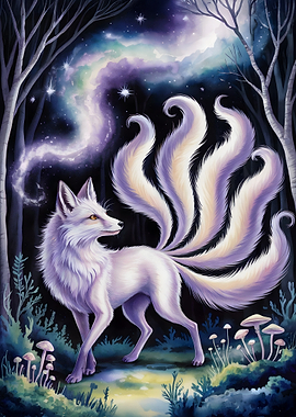 Nine-tailed Fox in Enchanted Forest