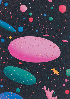 Abstract Space Art with Colorful Planets