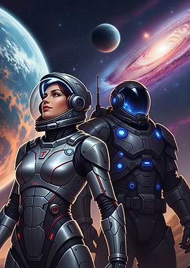 Futuristic Astronauts in Space