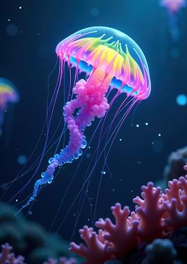 Colorful Jellyfish in Deep Blue Sea
