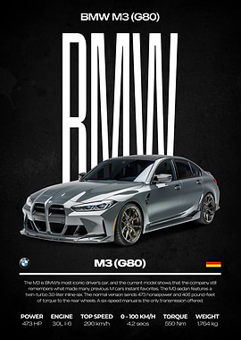 BMW M3 (G80) Car Poster