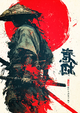 Samurai Warrior with Red Sun