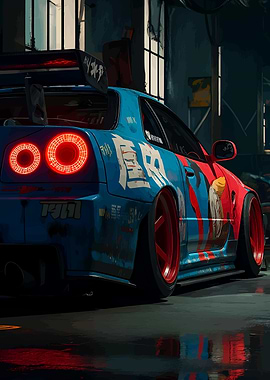 Customized Blue and Red Sports Car