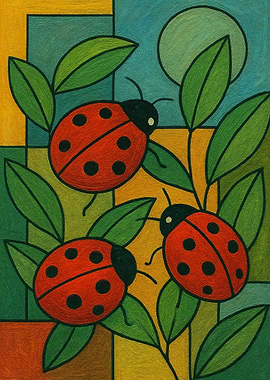 Ladybugs and Leaves Art