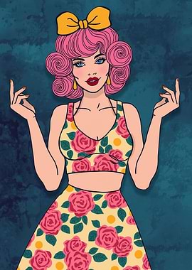 Retro Woman with Pink Hair