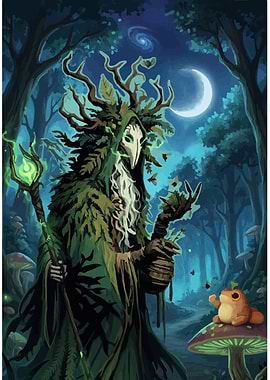 Forest Guardian and Frog in Moonlight