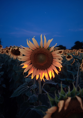 Sunflower Field at Dusk