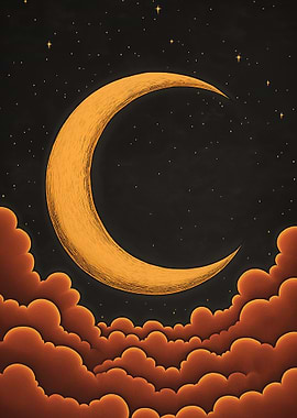 Crescent Moon Above Clouds