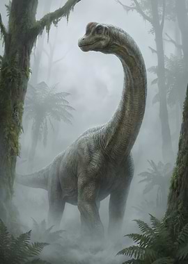 Brachiosaurus in Misty Forest