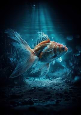 Goldfish in Deep Blue Water