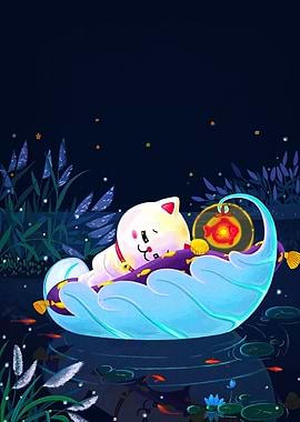 Dreamy Cat on a Pond