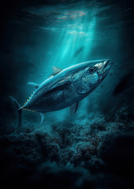 Majestic Tuna in Deep Blue Sea