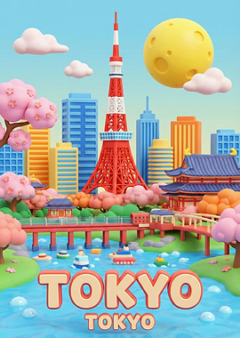 Colorful Tokyo Cityscape Illustration