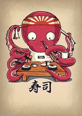 Sushi Octopus Chef Illustration