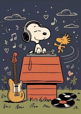 Snoopy DJ with Woodstock