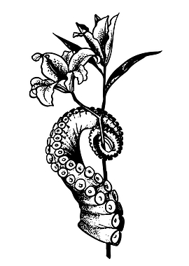 Octopus Tentacle and Lily Flower Illustration