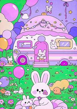 Cute Bunny Caravan Adventure