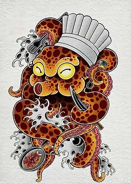 Octopus Chef with Cooking Utensils