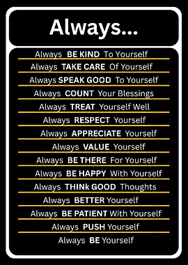 Always Be Kind to Yourself – Self Love & Positive Mindset Motivational Wall Art