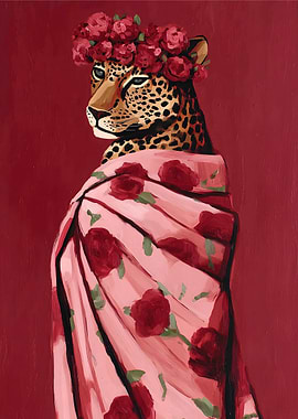 Leopard with Roses Painting