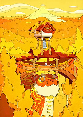 Golden Tiger Temple Landscape Illustration